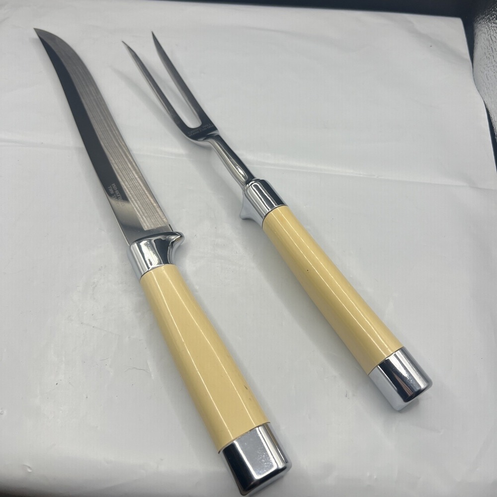 Carvel Hall 2 Piece Carving Set Knife & Meat Fork Cream Handle Stainless USA
